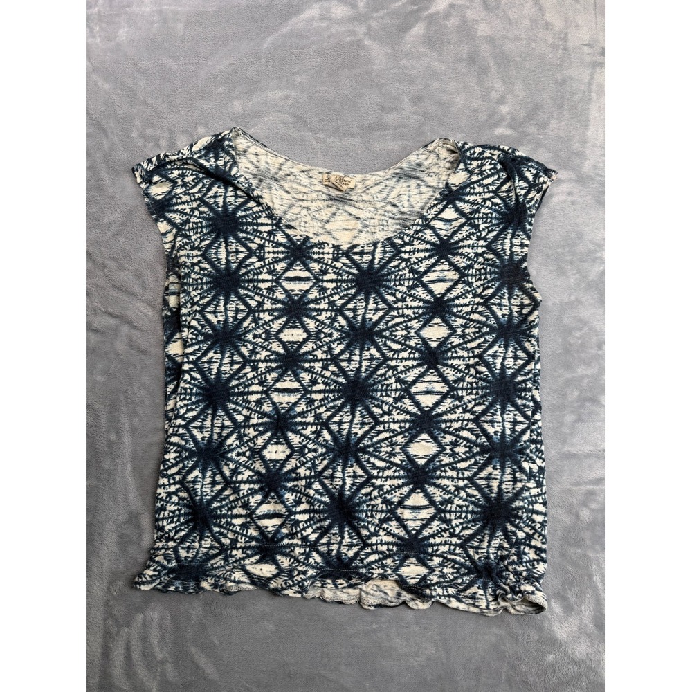 Lucky Brand Womens M White Blue Starburst Print Sleeveless Round Neck T Shirt